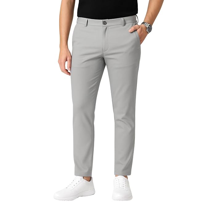Men's Regular Fit Formal Stretchable Trousers with Expandable Waist | Skin-Friendly Lycra Solid Pant