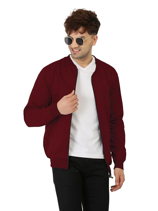 LEOTUDE Full Sleeve Regular Fit Fleece Bomber Winter Jacket For Mans Colour- Maroon