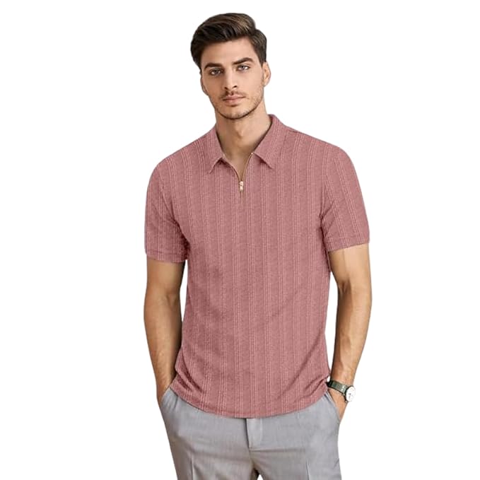 Men’s Polo Neck Textured Polycotton Short Sleeve T-Shirt – Casual Regular Fit for Daily Comfort & Style
