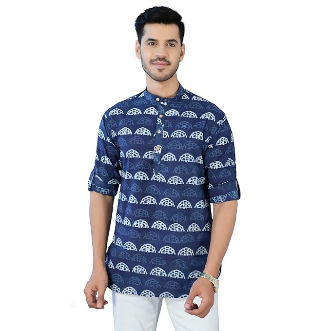 WINTAGE Men's Jaipur 100 Cotton Indigo Kurta Shirt