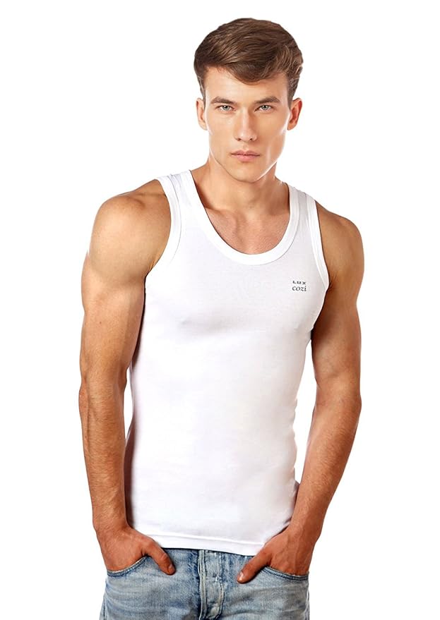Lux Cozi Men's Cotton White Regular Fit Vests Pack Of 2 (Size: 95 Cm)