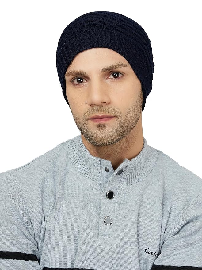 Kvetoo Winter Wear Woolen Cap for Men Navy