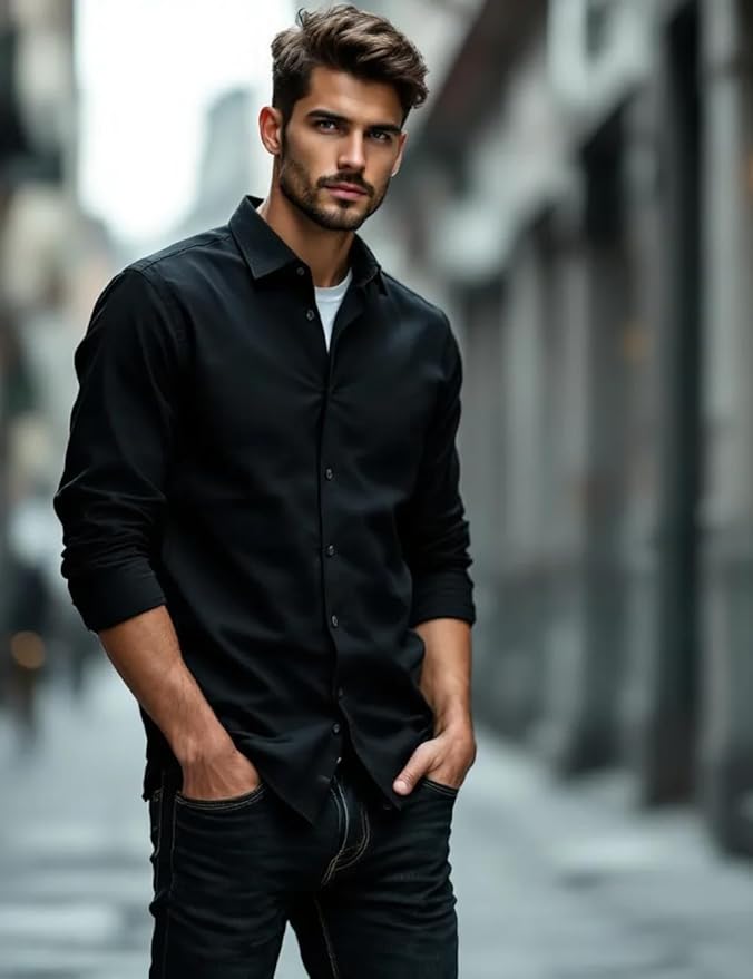 Glowic Men's Plain Casual Shirt | Cotton Soft & Breathable Fabric | Full Sleeve Comfort Fit Stylish Solid Shirts for Office