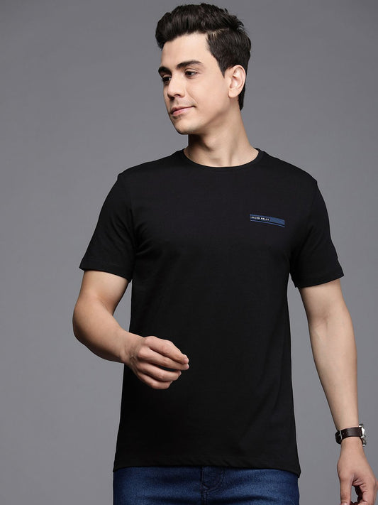 Men Black & Blue Brand Logo Printed Slim Fit Pure Cotton T-shirt