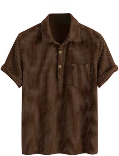 Mens Waffle Knit Polo Tshirt Collar Knitted Shirt for Men M to 3XL