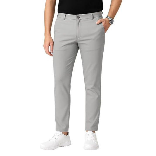 Men's Regular Fit Formal Stretchable Trousers with Expandable Waist | Skin-Friendly Lycra Solid Pant