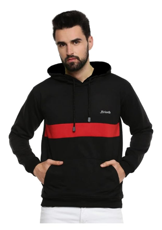 Dual Tone Hoodies for Unisex||Pull On Stylish Hoodie Style for Men || Black & Red Stripe