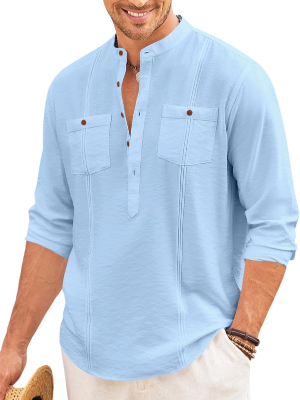 Macsivo Cotton Blend Solid Casual Short Kurta for Men Long Sleeve Mandarin Collar Stylish Shirt Kurta for Men