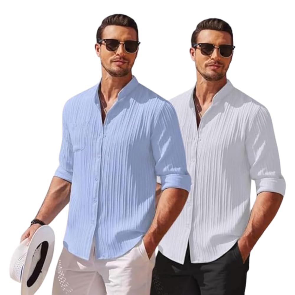 Leriya Fashion Men's Polycotton Casual Textured Button Down Regular Fit Shirts Long Sleeve Shirt (Available in Plus Size and Combo Pack of 2)
