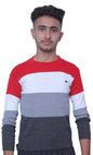 Men's Striped Pullover Sweater, Red,Black, White and Grey