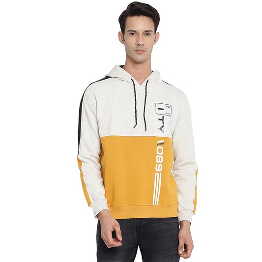 Cantabil Men Hooded Colourblocked Mustard Casual Sweatshirt (MSWS00061_Mustard)