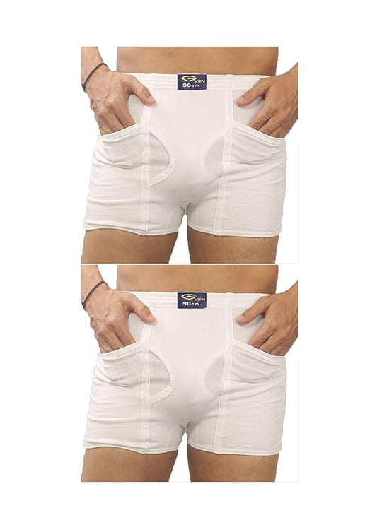Gven Men's Premium White Cotton Underwear Pocket Trunks