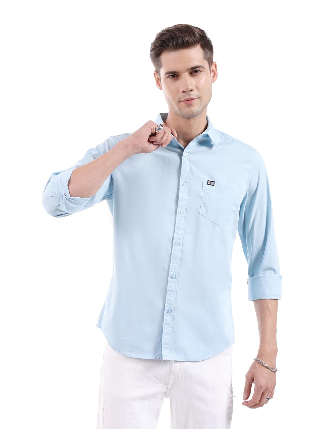 The Indian Garage Co Men's Cotton Regular Fit Solid Full Sleeves Spread Collar Casual Shirt