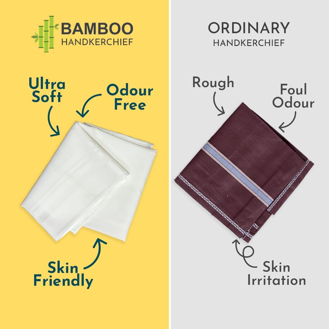 HEELIUM Bamboo Handkerchief for Men & Women | Ultra Soft & Absorbent | Multipurpose Premium Rumal | Large Size 43 x 45 CM