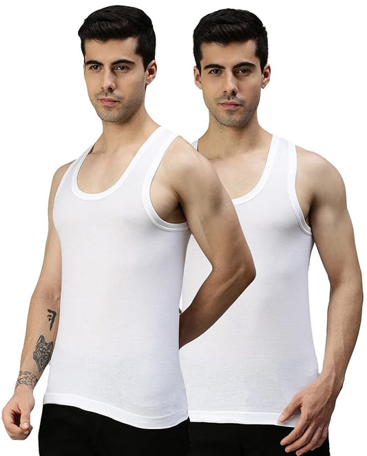 Lux Cozi Glo Men's Pack of 2 White Cotton Vest