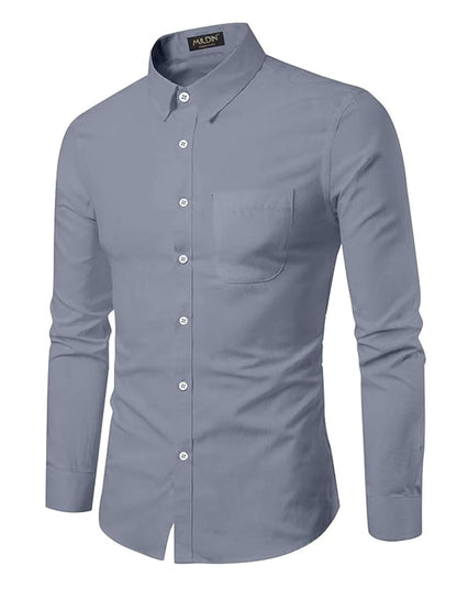 Men's Cotton Blend Solid Shirt with Spread Collared Full Sleeve Curved Hemline Button Closure Slim Fit and One Pocket | Shirt for Man Full Sleeve
