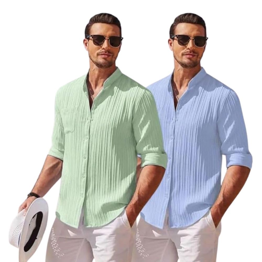 Leriya Fashion Men's Polycotton Casual Textured Button Down Regular Fit Shirts Long Sleeve Shirt (Available in Plus Size and Combo Pack of 2)