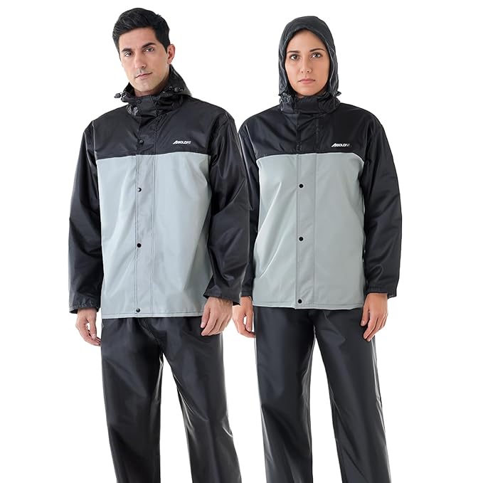 Boldfit Rain Coat for Men Waterproof Raincoat Set for Women with Reflective Trim-Windproof Jacket & Pants Suit with Hood, Pockets & Breathable, Durable Fabric for Outdoor, Travel, Bike & Trekking Use