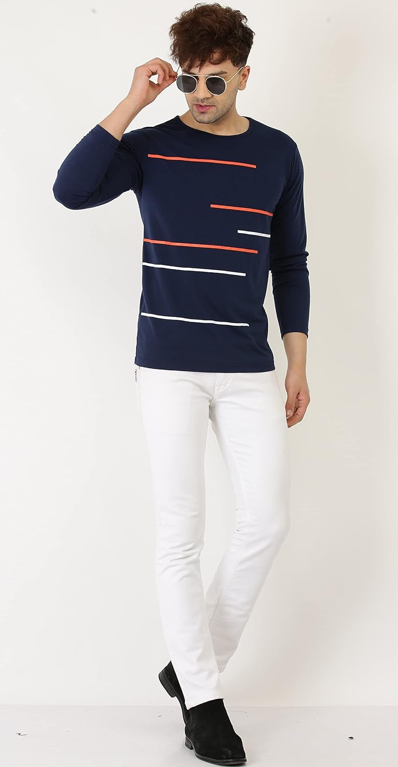 LEOTUDE Regular Fit Full Sleeve Cottonblend Round Neck Casual Tshirt for Men (Color Maroon)