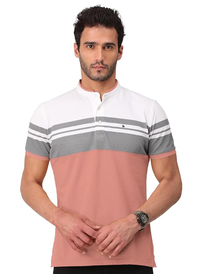 BULLMER Mens Cotton Henley Neck/Chinese Collar Tshirt