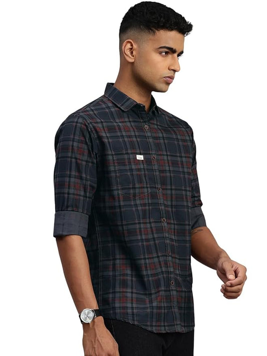 Majestic Man Men Comfort Slim Fit Opaque Checked Pure Cotton Casual Shirt