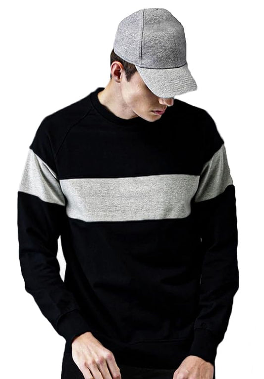 LEOTUDE Men's Regular Fit Full Sleeve Loopknit Round Neck Sweatshirt (Color Black Grey)
