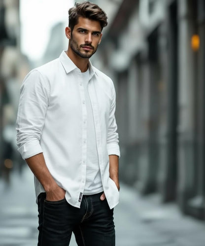 Glowic Men's Plain Casual Shirt | Cotton Soft & Breathable Fabric | Full Sleeve Comfort Fit Stylish Solid Shirts for Office