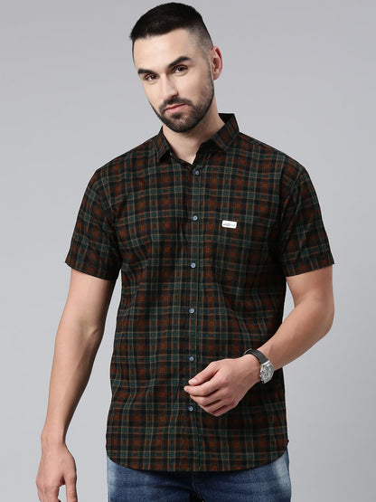 Majestic Man Men Cotton Checkered Half Sleeve Slim Fit Casual Shirt