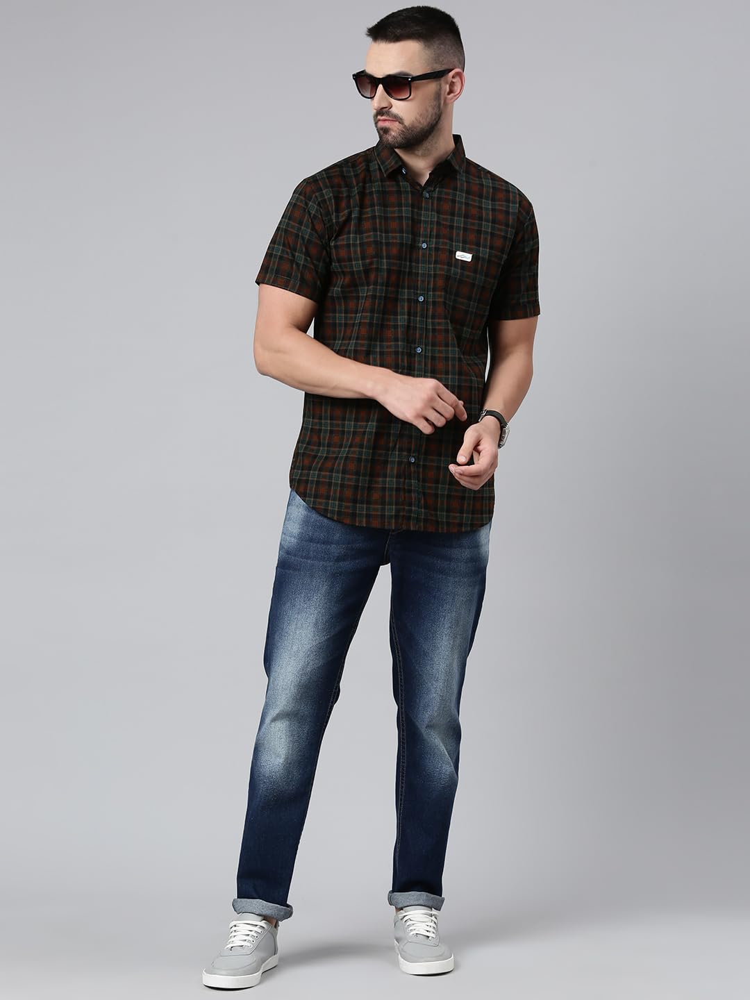 Majestic Man Men Cotton Checkered Half Sleeve Slim Fit Casual Shirt