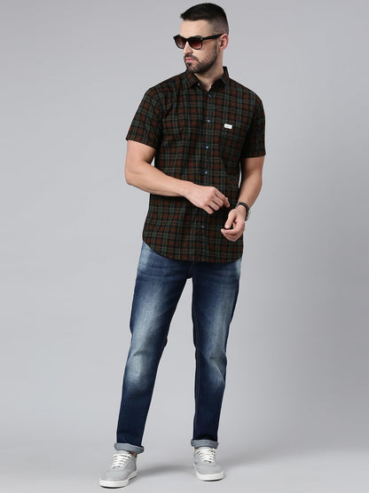 Majestic Man Men Cotton Checkered Half Sleeve Slim Fit Casual Shirt