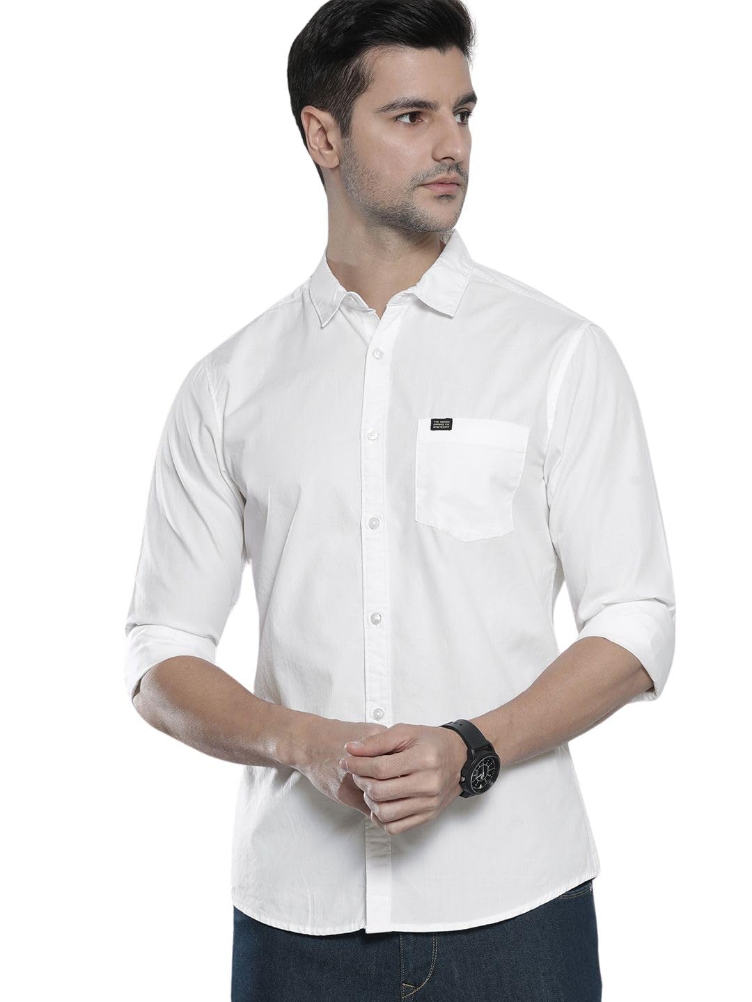 The Indian Garage Co Men's Cotton Regular Fit Solid Full Sleeves Spread Collar Casual Shirt