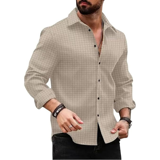 DEELMO Men's Regular Fit Button Down Dress Shirts Textured Long Sleeve Casual Hawaiian Shirt