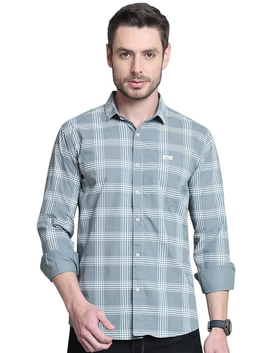 Majestic Man Slim Fit Cotton Casual Check Shirt for Men