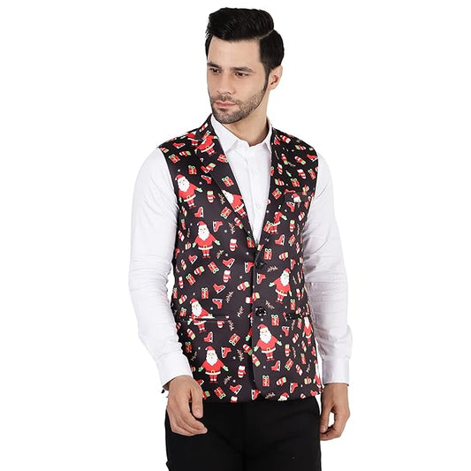 WINTAGE Men's Polyester Cotton Christmas Jacket Vest Waistcoat