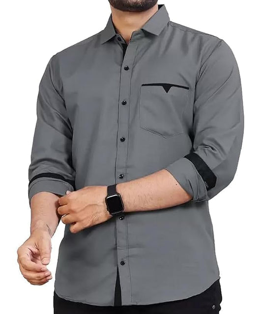 CB-COLEBROOK Men's Regular Fit Solid Soft Touch Cotton Casual Shirt with Pocket Design with Spread Collar & Full Sleeves (Available in Plus Size)