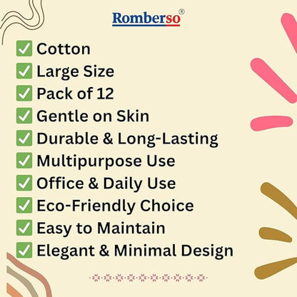 Handkerchief for men cotton suitable for daily use big size hankies in pack of 12 Pure Cotton Kerchiefs soft and durable hanky for men