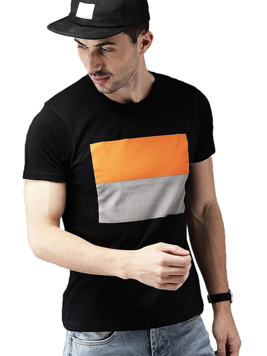 LEOTUDE Men's Regular Fit Cottonblend Half Sleeve T-Shirt (Color Black)