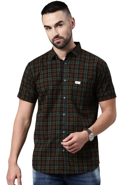 Majestic Man Men Cotton Checkered Half Sleeve Slim Fit Casual Shirt