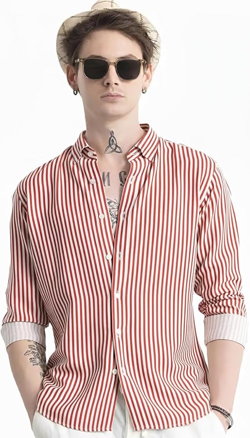 U TURN Men's Cotton Casual Printed Striped Stylish Latest T-Shirt for Men