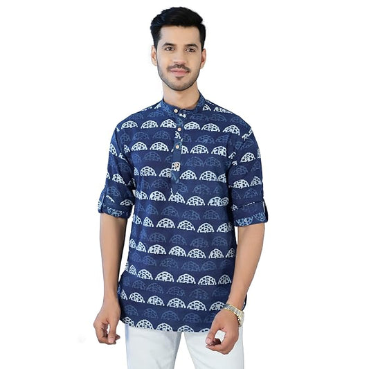 WINTAGE Men's Jaipur 100 Cotton Indigo Kurta Shirt