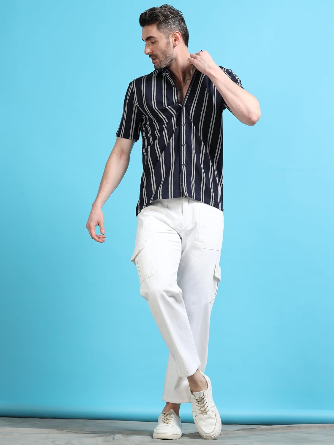 Majestic Man Men Slim Fit Cotton Striped Half Sleeve Casual Shirt