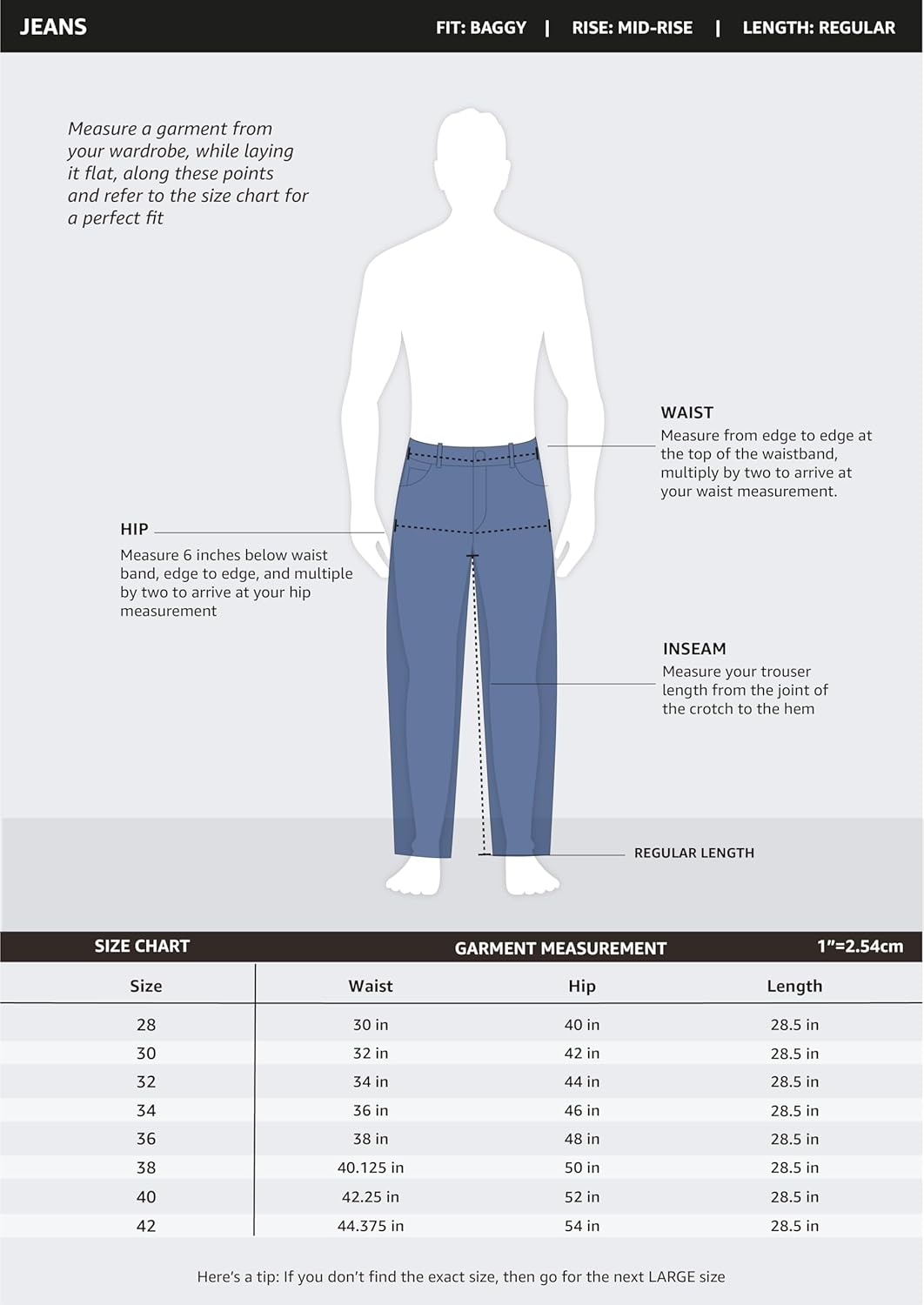 Amazon Brand - Symbol Men's Baggy Fit Cotton Jeans | Mid Rise | Loose & Relaxed | Oversized Jeans Pant