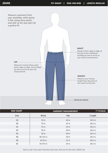 Amazon Brand - Symbol Men's Baggy Fit Cotton Jeans | Mid Rise | Loose & Relaxed | Oversized Jeans Pant