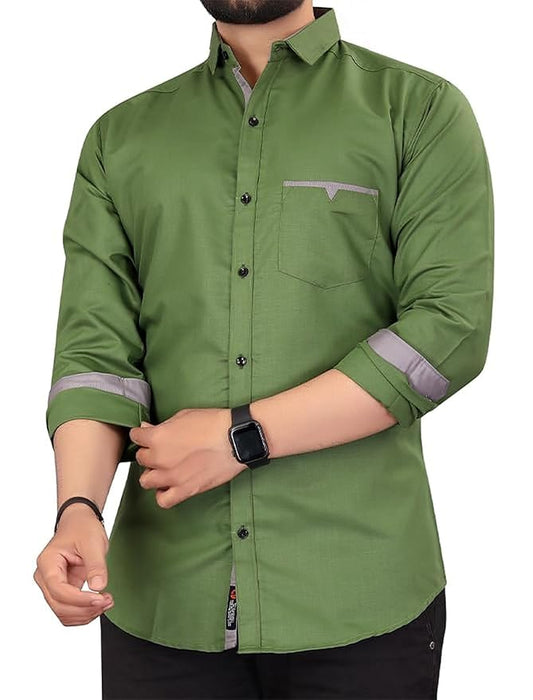 CB-COLEBROOK Men's Solid Relaxed Fit Cotton Shirt | Casual | Plain | Stylish Mens Shirt | Summer-Regular Fit Shirt Spread Collar with Pocket & Full Sleeves (Available in Plus Size)