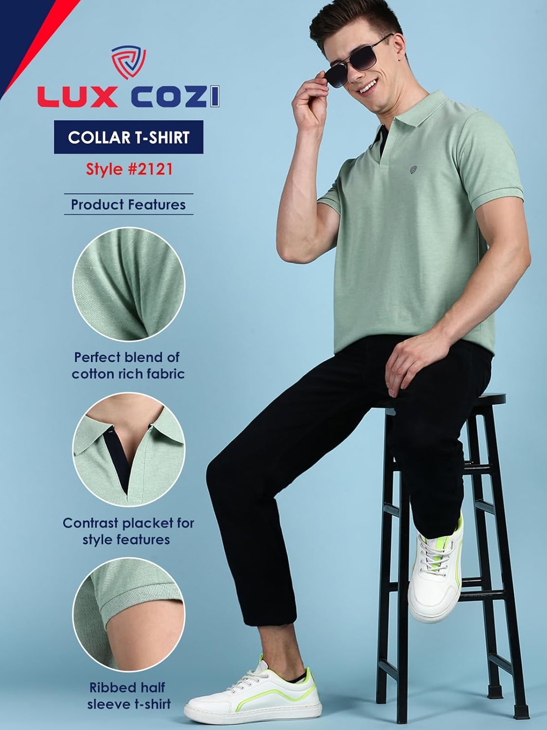 Lux Cozi Men's Cotton Regular Fit Polo T-Shirt