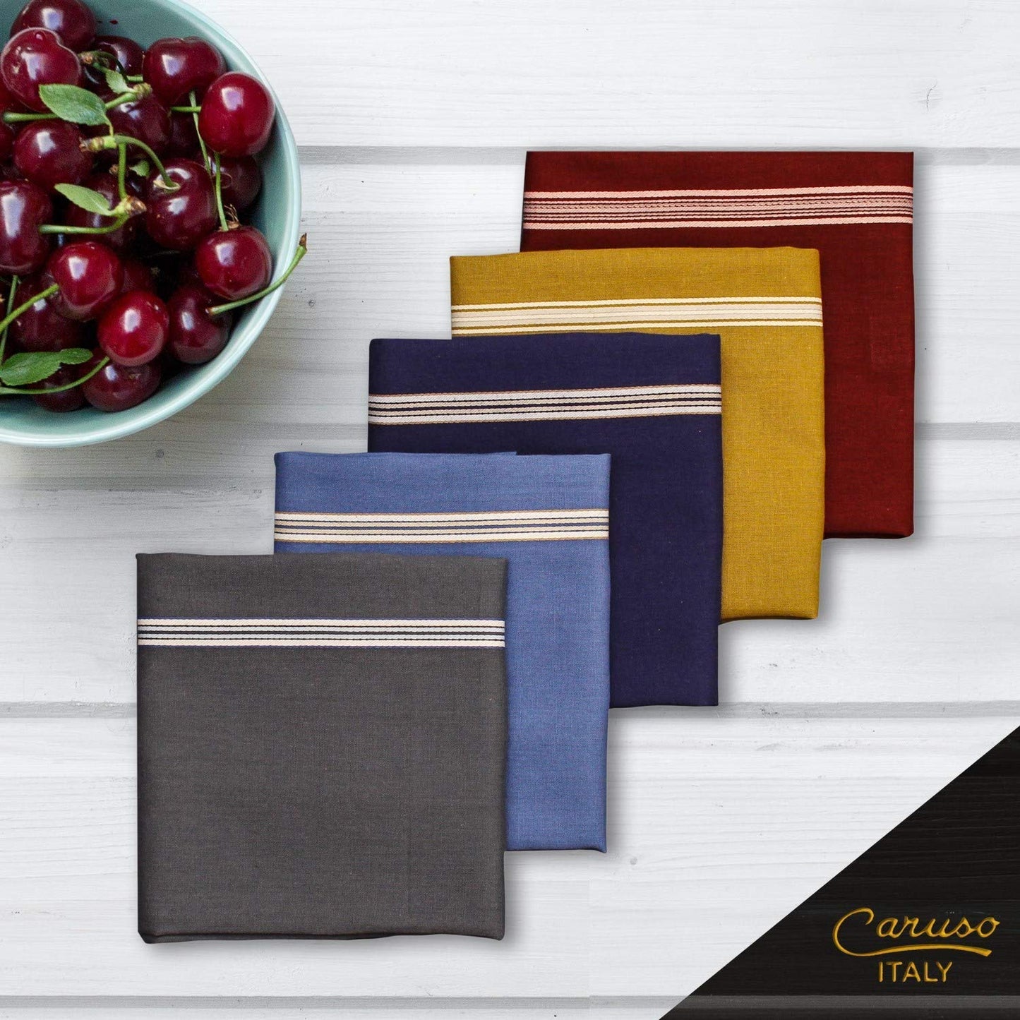 Caruso Italy Men's Premium 100% Pure Cotton Handkerchief Dark Base with Colored Border
