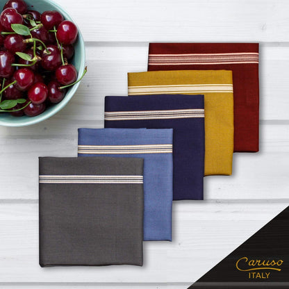Caruso Italy Men's Premium 100% Pure Cotton Handkerchief Dark Base with Colored Border