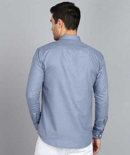 Men's Cotton Blend Solid Shirt with Spread Collared Full Sleeve Curved Hemline Button Closure Slim Fit and One Pocket | Shirt for Man Full Sleeve