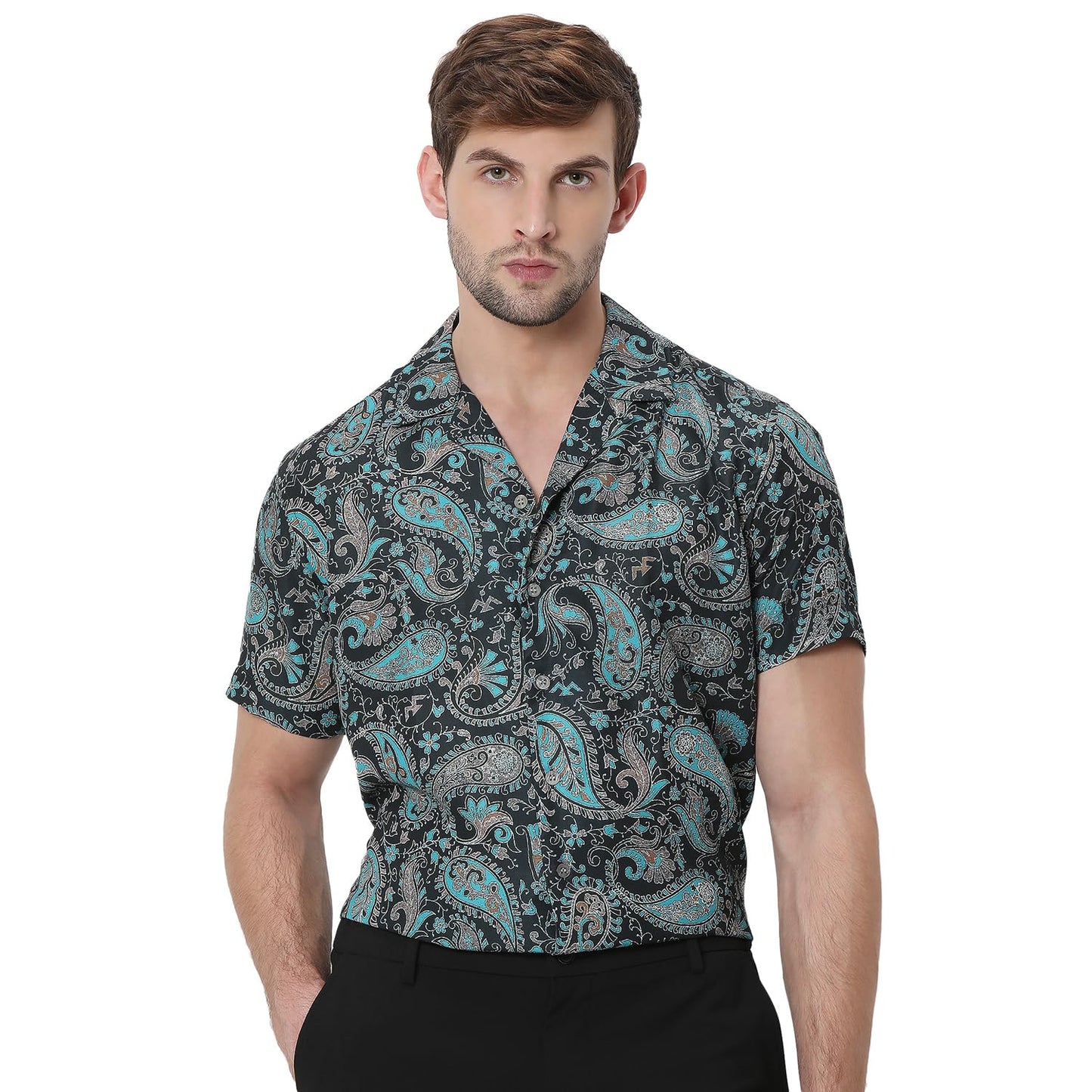 BULLMER Trendy Regular Fit Printed Causal Half Sleeve Shirt for Men