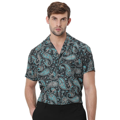 BULLMER Trendy Regular Fit Printed Causal Half Sleeve Shirt for Men